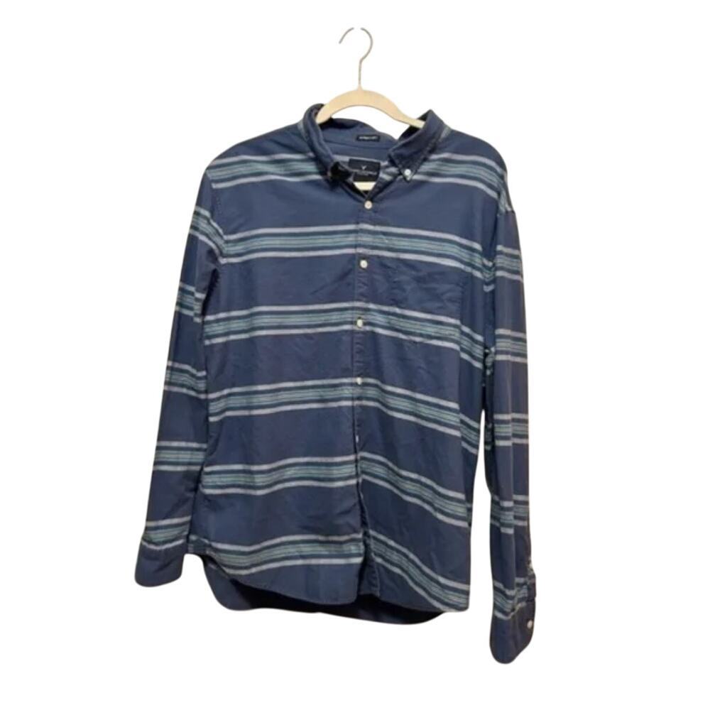 American Eagle Seriously Soft Blue Striped Shirt Size Small